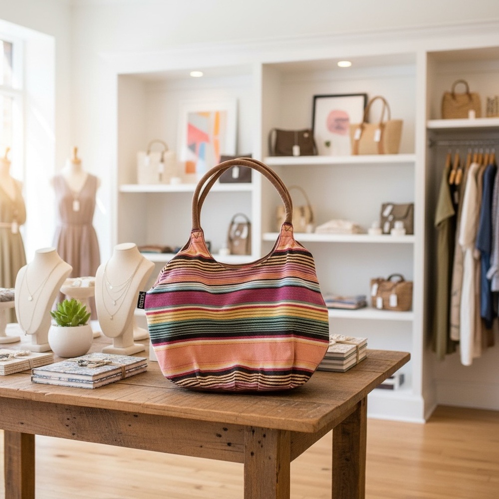 Y2K Catori Multicolor Boho Striped Shoulder Bag Tote Interior Zip Close Pockets - Picture 3 of 17